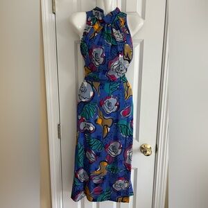 Silk Floral Midi Dress Vintage 80s